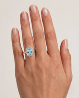 AUREX pear cut Aquamarine bezel solitaire ring setting in Rose Gold, model view | SARATTI