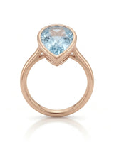 AUREX pear cut Aquamarine bezel solitaire ring setting in Rose Gold, top view | SARATTI