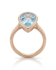 AUREX pear cut Aquamarine bezel solitaire ring setting in Rose Gold, top view | SARATTI