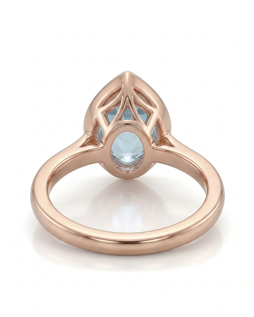 AUREX pear cut Aquamarine bezel solitaire ring setting in Rose Gold, underside view | SARATTI