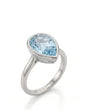 AUREX pear cut Aquamarine bezel solitaire ring setting in White Gold, 45-degree view | SARATTI