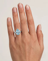 AUREX pear cut Aquamarine bezel solitaire ring setting in White Gold, model view | SARATTI