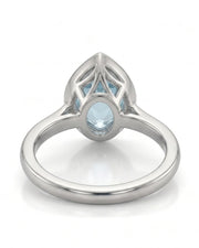 AUREX pear cut Aquamarine bezel solitaire ring setting in White Gold, underside view | SARATTI