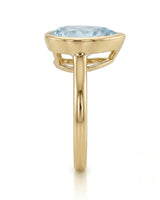 AUREX pear cut Aquamarine bezel solitaire ring setting in Yellow Gold, side profile | SARATTI