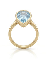 AUREX pear cut Aquamarine bezel solitaire ring setting in Yellow Gold, top view | SARATTI