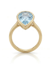 AUREX pear cut Aquamarine bezel solitaire ring setting in Yellow Gold, top view | SARATTI