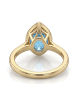 AUREX pear cut Aquamarine bezel solitaire ring setting in Yellow Gold, underside view | SARATTI