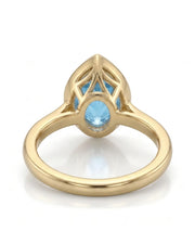AUREX pear cut Aquamarine bezel solitaire ring setting in Yellow Gold, underside view | SARATTI