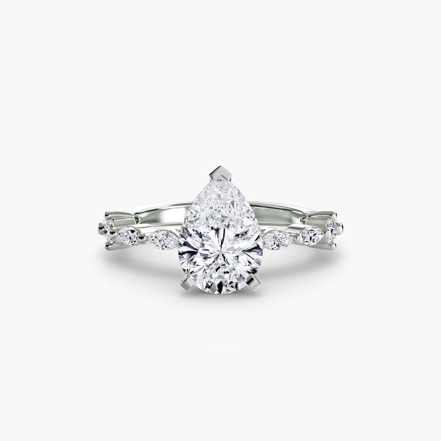 AUREX – Pear Cut Pavé Cathedral Ring Setting in 950 Platinum | SARATTI