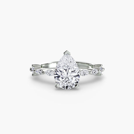 AUREX – Pear Cut Pavé Cathedral Ring Setting in White Gold | SARATTI