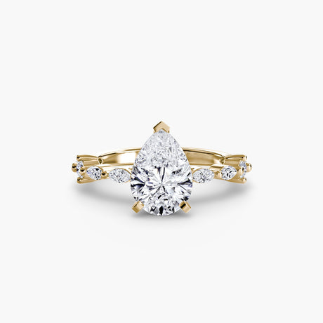 AUREX – Pear Cut Pavé Cathedral Ring Setting in Yellow Gold | SARATTI