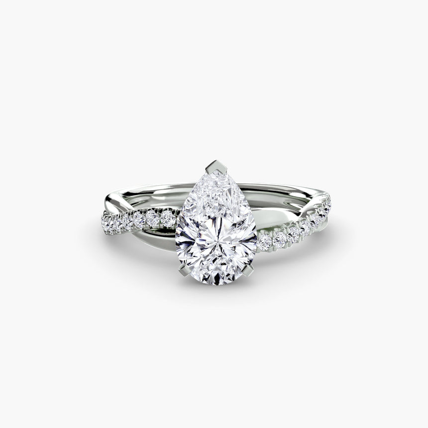 AUREX – Pear Cut Pavé Solitaire Ring Setting in White Gold | SARATTI