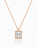 AUREX Princess Cut bezel necklace setting in rose gold | SARATTI
