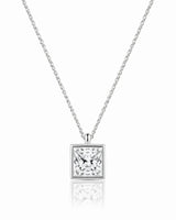 AUREX Princess Cut bezel necklace setting in white gold | SARATTI