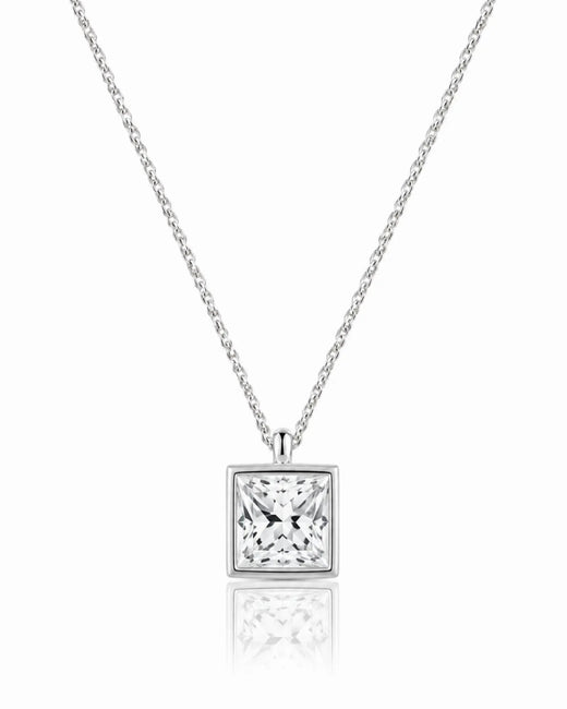 AUREX Princess Cut bezel necklace setting in white gold | SARATTI
