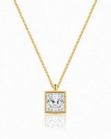 AUREX Princess Cut bezel necklace setting in yellow gold | SARATTI