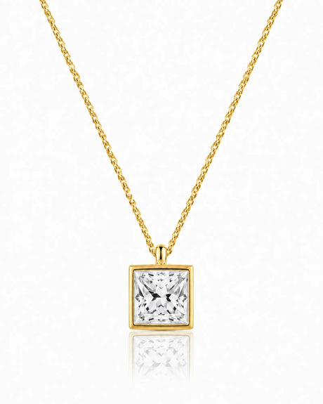 AUREX Princess Cut bezel necklace setting in yellow gold | SARATTI