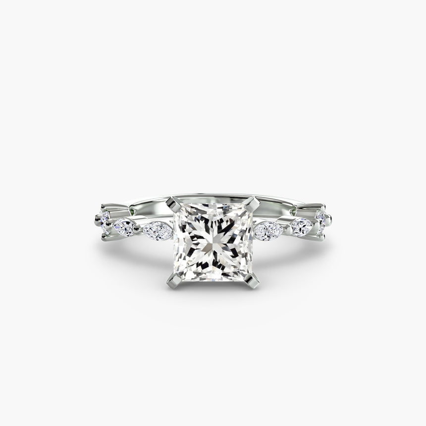 AUREX – Princess Cut Pavé Cathedral Ring Setting in 950 Platinum | SARATTI