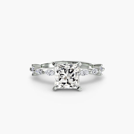 AUREX – Princess Cut Pavé Cathedral Ring Setting in White Gold | SARATTI