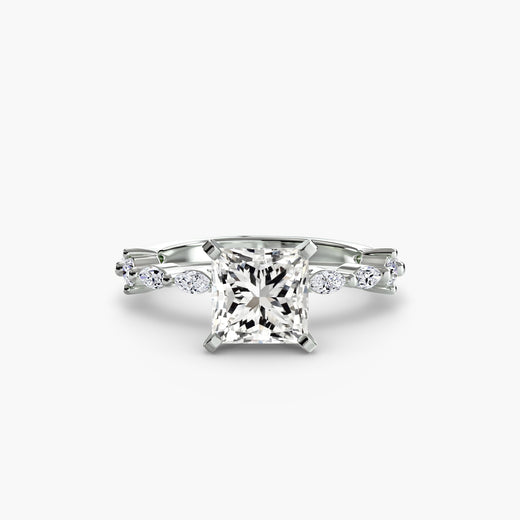 AUREX – Princess Cut Pavé Cathedral Ring Setting in White Gold | SARATTI