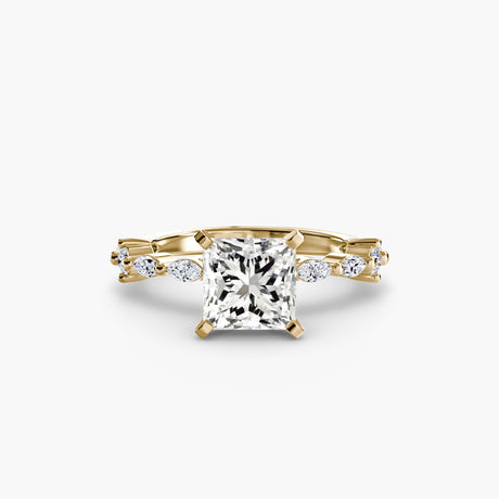 AUREX – Princess Cut Pavé Cathedral Ring Setting in Yellow Gold | SARATTI