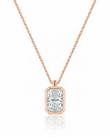 AUREX Radiant Cut bezel necklace setting in rose gold | SARATTI