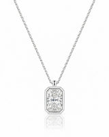 AUREX Radiant Cut bezel necklace setting in white gold | SARATTI