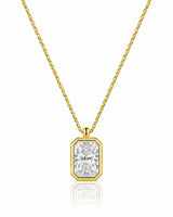 AUREX Radiant Cut bezel necklace setting in yellow gold | SARATTI