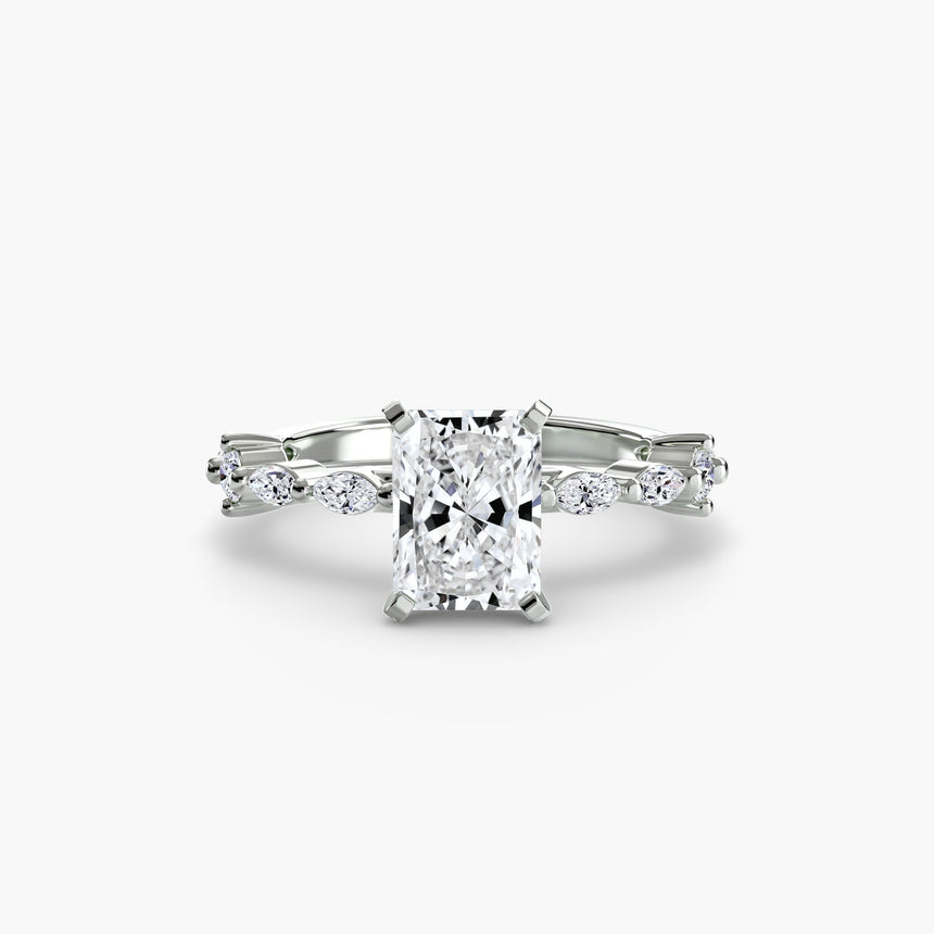 AUREX Radiant Cut Pavé Cathedral Ring Setting in 950 Platinum | SARATTI