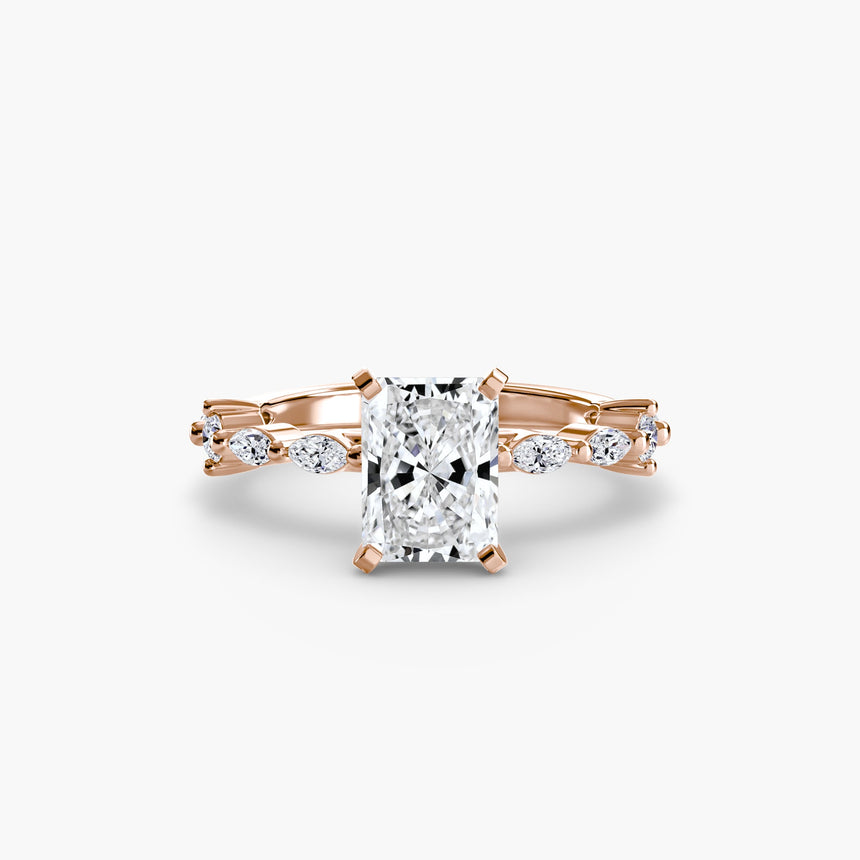 AUREX Radiant Cut Pavé Cathedral Ring Setting in Rose Gold | SARATTI