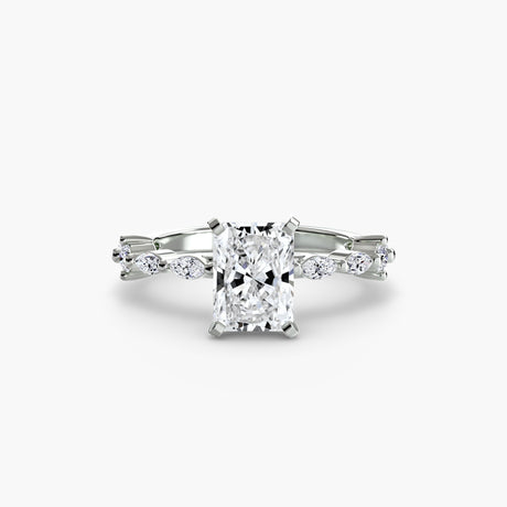 AUREX Radiant Cut Pavé Cathedral Ring Setting in White Gold | SARATTI