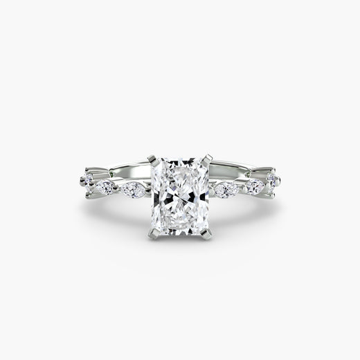 AUREX Radiant Cut Pavé Cathedral Ring Setting in White Gold | SARATTI