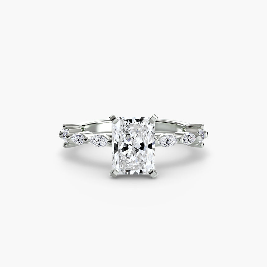 AUREX Radiant Cut Pavé Cathedral Ring Setting in White Gold | SARATTI