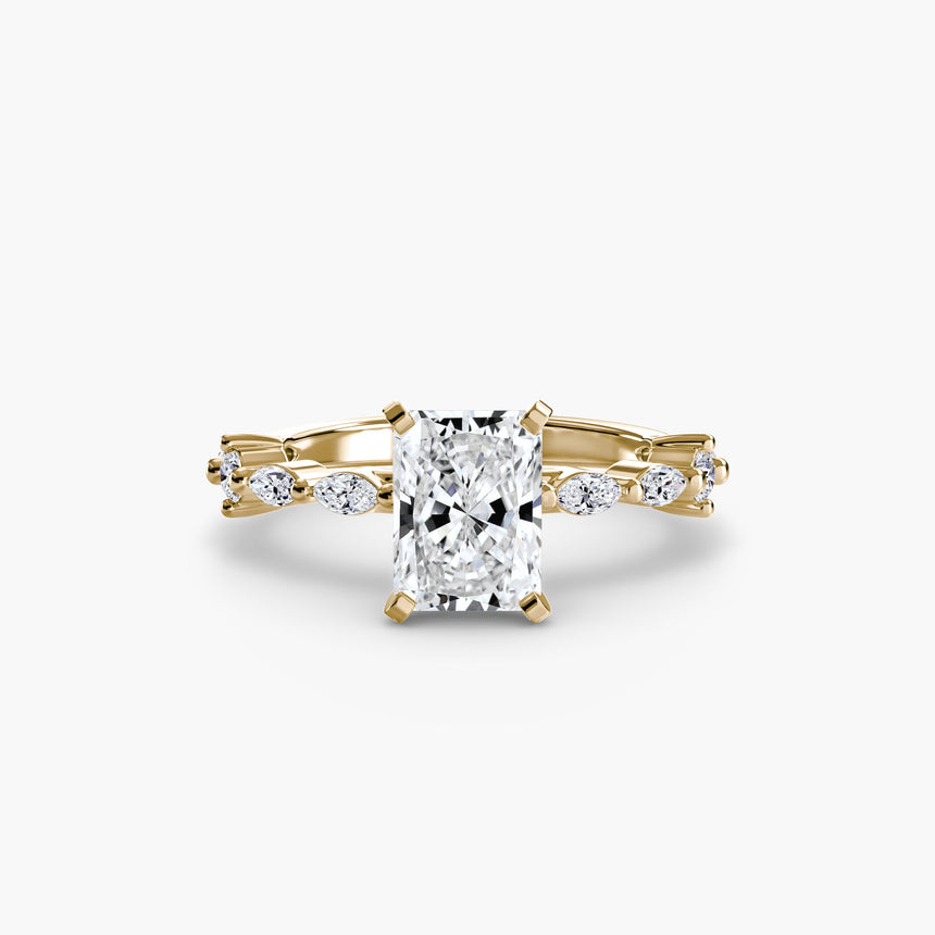 AUREX Radiant Cut Pavé Cathedral Ring Setting in Yellow Gold | SARATTI