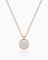 AUREX Round Cut bezel necklace setting in rose gold | SARATTI
