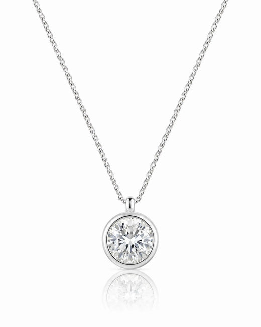 AUREX Round Cut bezel necklace setting in white gold | SARATTI