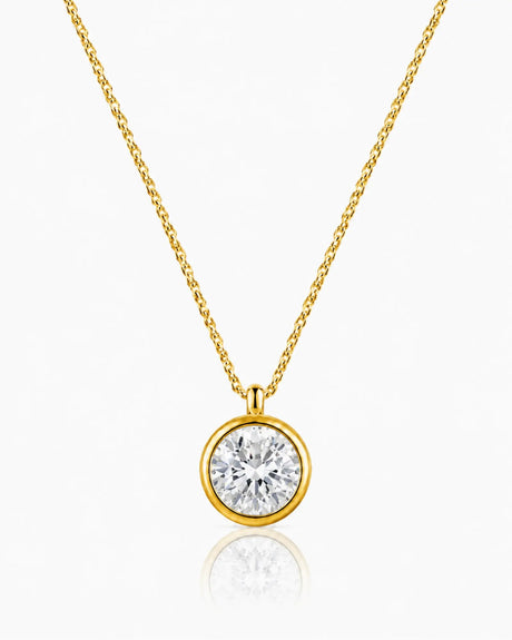 AUREX Round Cut bezel necklace setting in yellow gold | SARATTI