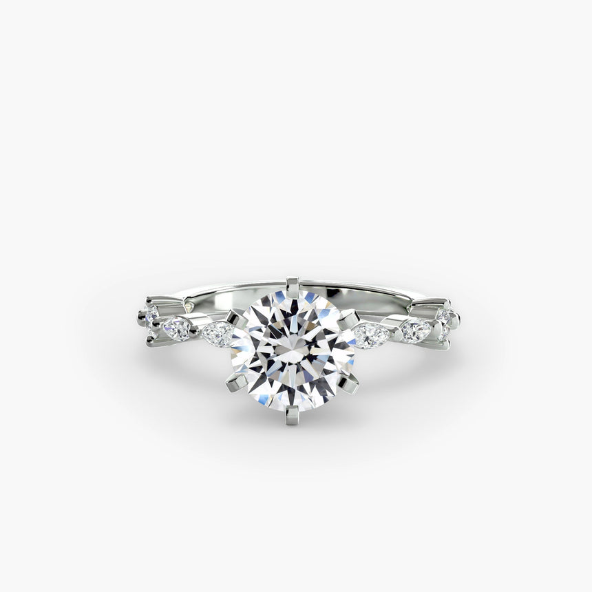 AUREX – Round Cut Pavé Cathedral Ring Setting in 950 Platinum | SARATTI