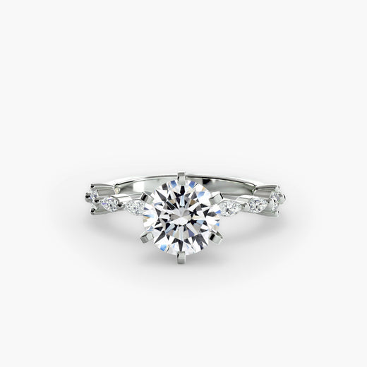 AUREX – Round Cut Pavé Cathedral Ring Setting in White Gold | SARATTI