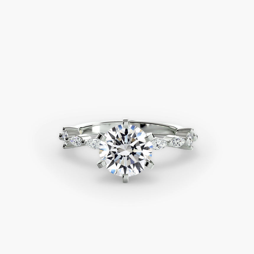 AUREX – Round Cut Pavé Cathedral Ring Setting in White Gold | SARATTI