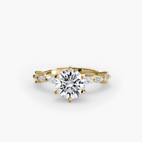AUREX – Round Cut Pavé Cathedral Ring Setting in Yellow Gold | SARATTI