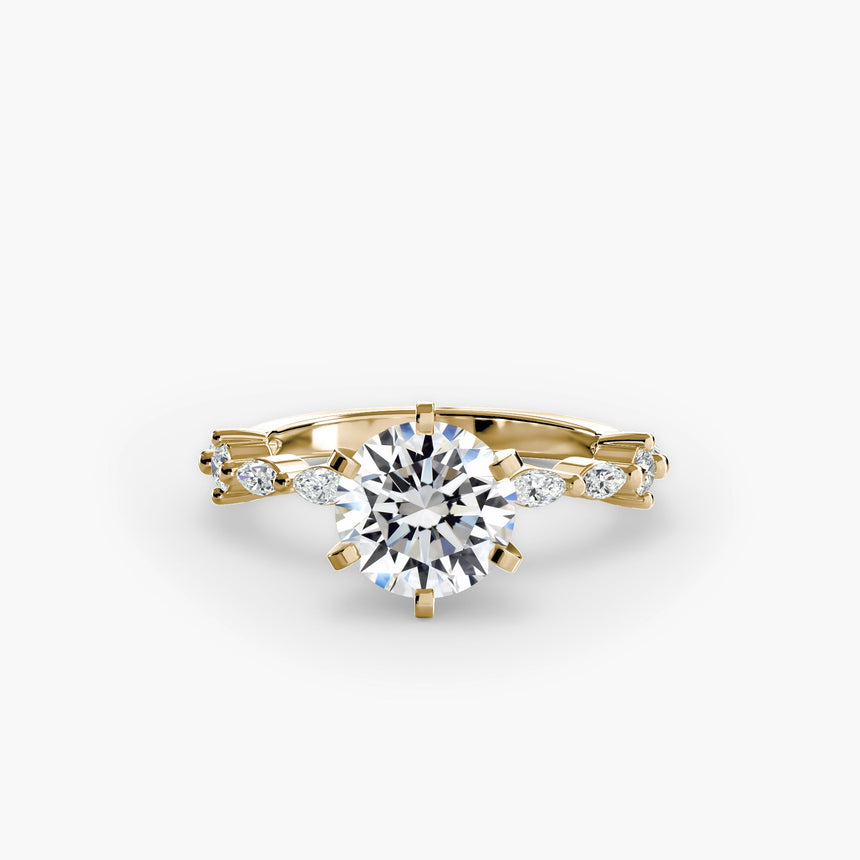 AUREX – Round Cut Pavé Cathedral Ring Setting in Yellow Gold | SARATTI