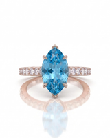 AVELINE marquise cut Aquamarine pavé solitaire ring setting in Rose Gold, 45-degree view | SARATTI