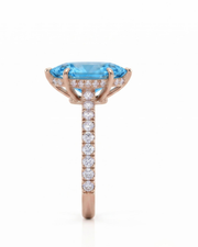 AVELINE marquise cut Aquamarine pavé solitaire ring setting in Rose Gold, front view | SARATTI