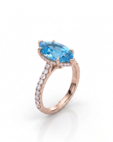 AVELINE marquise cut Aquamarine pavé solitaire ring setting in Rose Gold, side profile | SARATTI