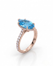 AVELINE marquise cut Aquamarine pavé solitaire ring setting in Rose Gold, side profile | SARATTI