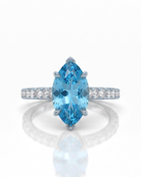 AVELINE marquise cut Aquamarine pavé solitaire ring setting in White Gold, 45-degree view | SARATTI