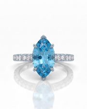 AVELINE marquise cut Aquamarine pavé solitaire ring setting in White Gold, 45-degree view | SARATTI