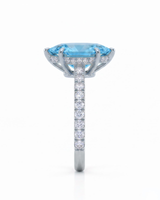 AVELINE marquise cut Aquamarine pavé solitaire ring setting in White Gold, side profile | SARATTI