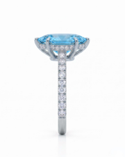 AVELINE marquise cut Aquamarine pavé solitaire ring setting in White Gold, side profile | SARATTI